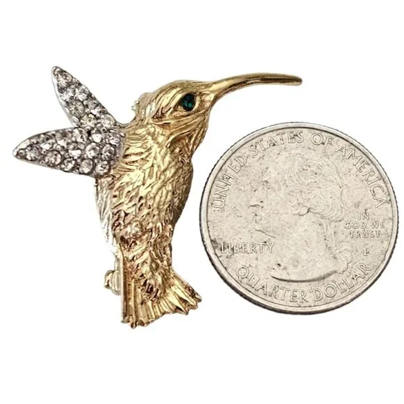 Castlecliff Clear Rhinestone Hummingbird Brooch Pin, Signed L331